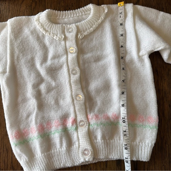Vintage Baby Knit Cardigan Sweater White Floral Lace 6–12M Cottagecore Easter - Picture 9 of 9